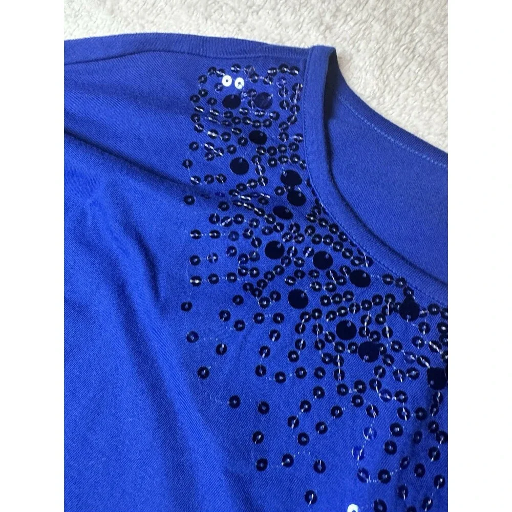Justice girls sz 12 long sleeve blue Top with sequin neckline